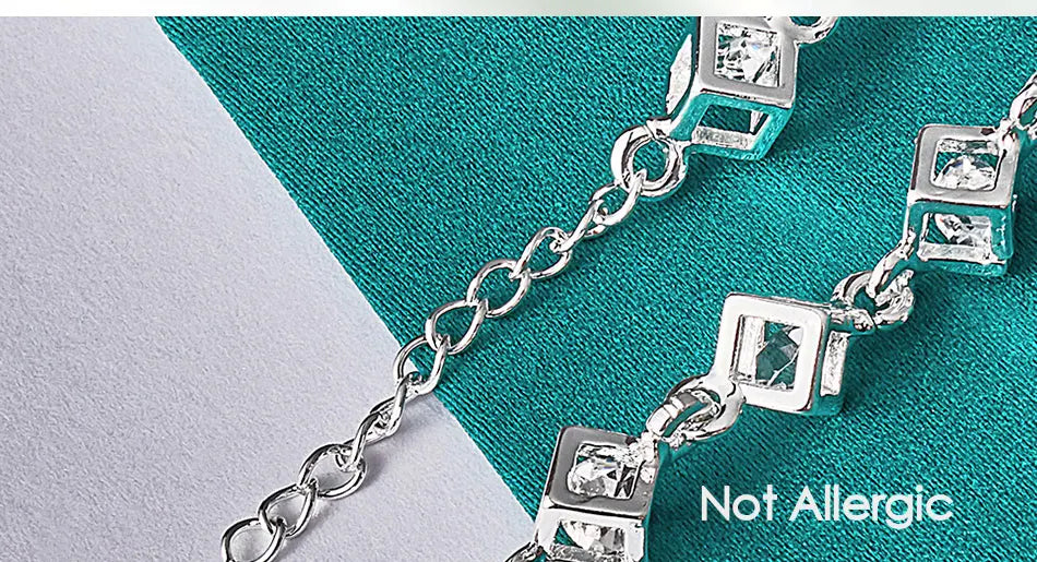 DOTEFFIL 925 Sterling Silver Square AAA Zircon Chain Bracelet For Women Wedding Engagement Party Fashion Jewelry