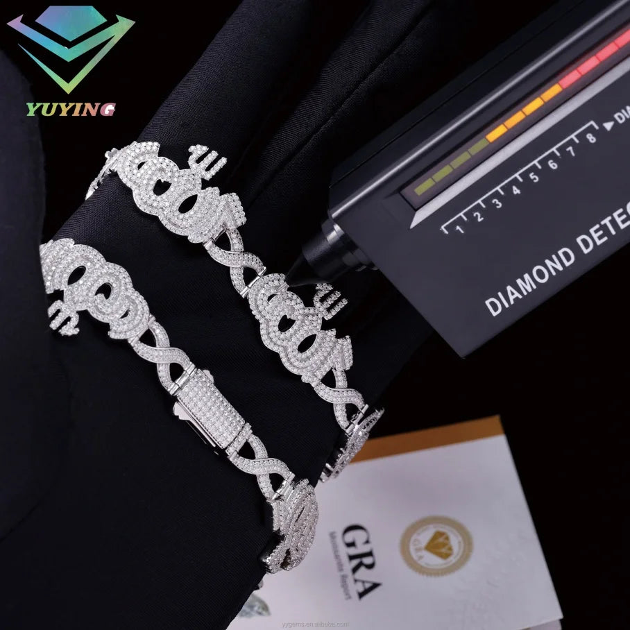 Hot Selling 10mm Moissanite Hip Hop Custom Infinity Cuban Link Bracelet 925 Silver VVS Mossanite Iced Out Diamond Cuban Bracelet