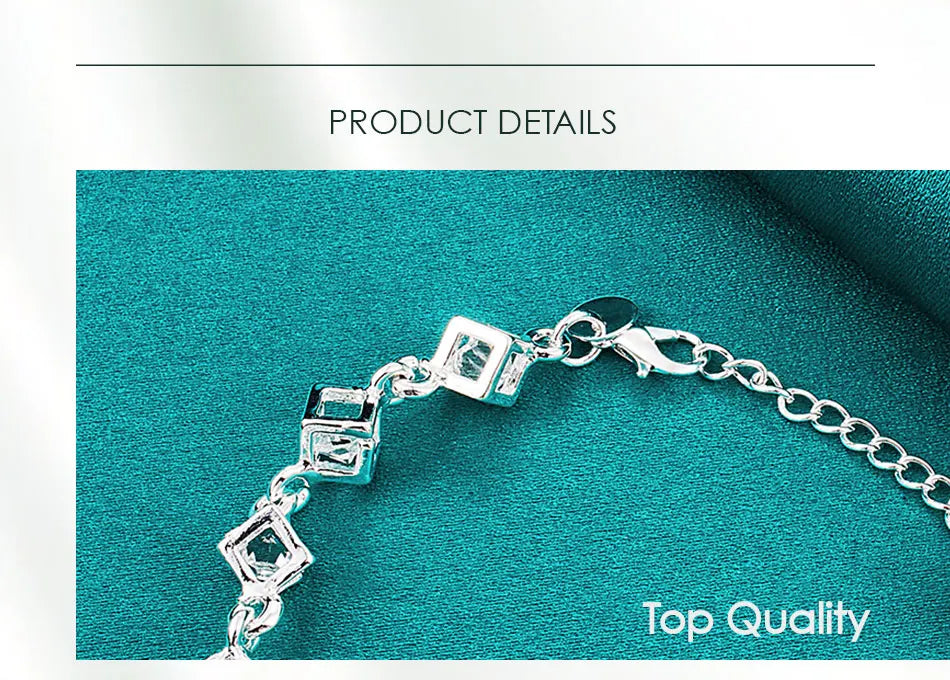 DOTEFFIL 925 Sterling Silver Square AAA Zircon Chain Bracelet For Women Wedding Engagement Party Fashion Jewelry