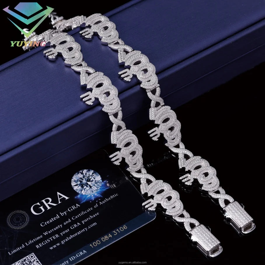 Hot Selling 10mm Moissanite Hip Hop Custom Infinity Cuban Link Bracelet 925 Silver VVS Mossanite Iced Out Diamond Cuban Bracelet