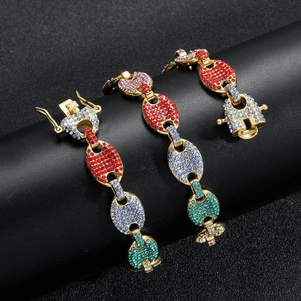 Bling Bling Men's 12MM Coffee Bean Chain Necklace Pig Nose Chain Hiphop Diamond Rhinestone Mens Necklace