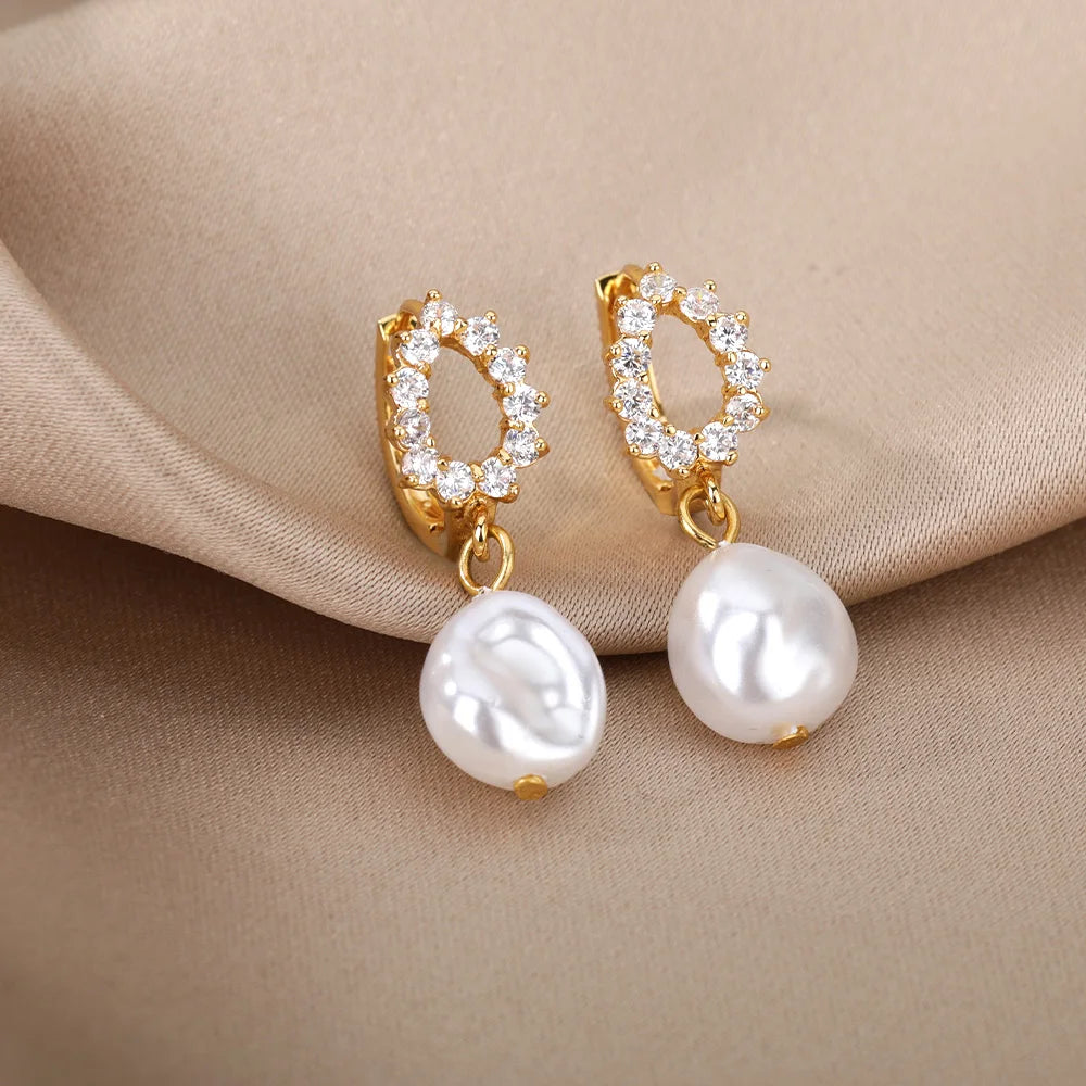 Circle Earrings For Women Vintage Punk Baroque Pearl Earrings Stainless Steel Ear Clip Women Jewelry Imitation Pearl Gift Mujer