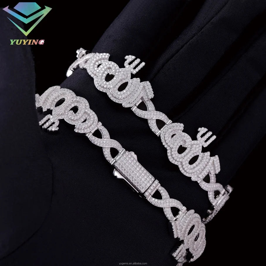 Hot Selling 10mm Moissanite Hip Hop Custom Infinity Cuban Link Bracelet 925 Silver VVS Mossanite Iced Out Diamond Cuban Bracelet