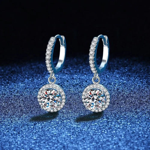 925 Sterling Silver 1 Carat Moissanite Round Earrings for Women Luxury Evening Style