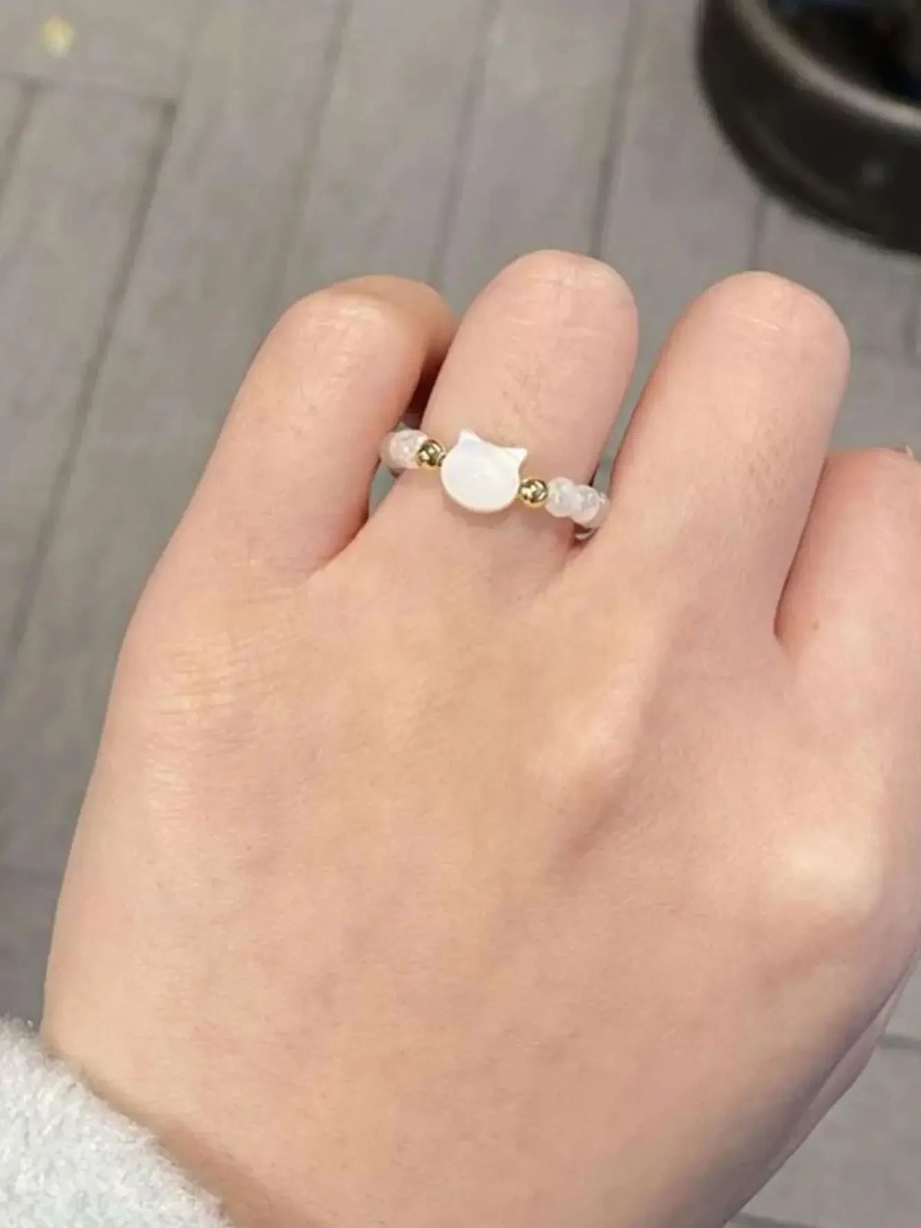 Fashion Natural Moonstone Obsidian Rings Minimalist Handmade Cute Black White Cat Bead Ring Women Party Accessories Jewelry Gift