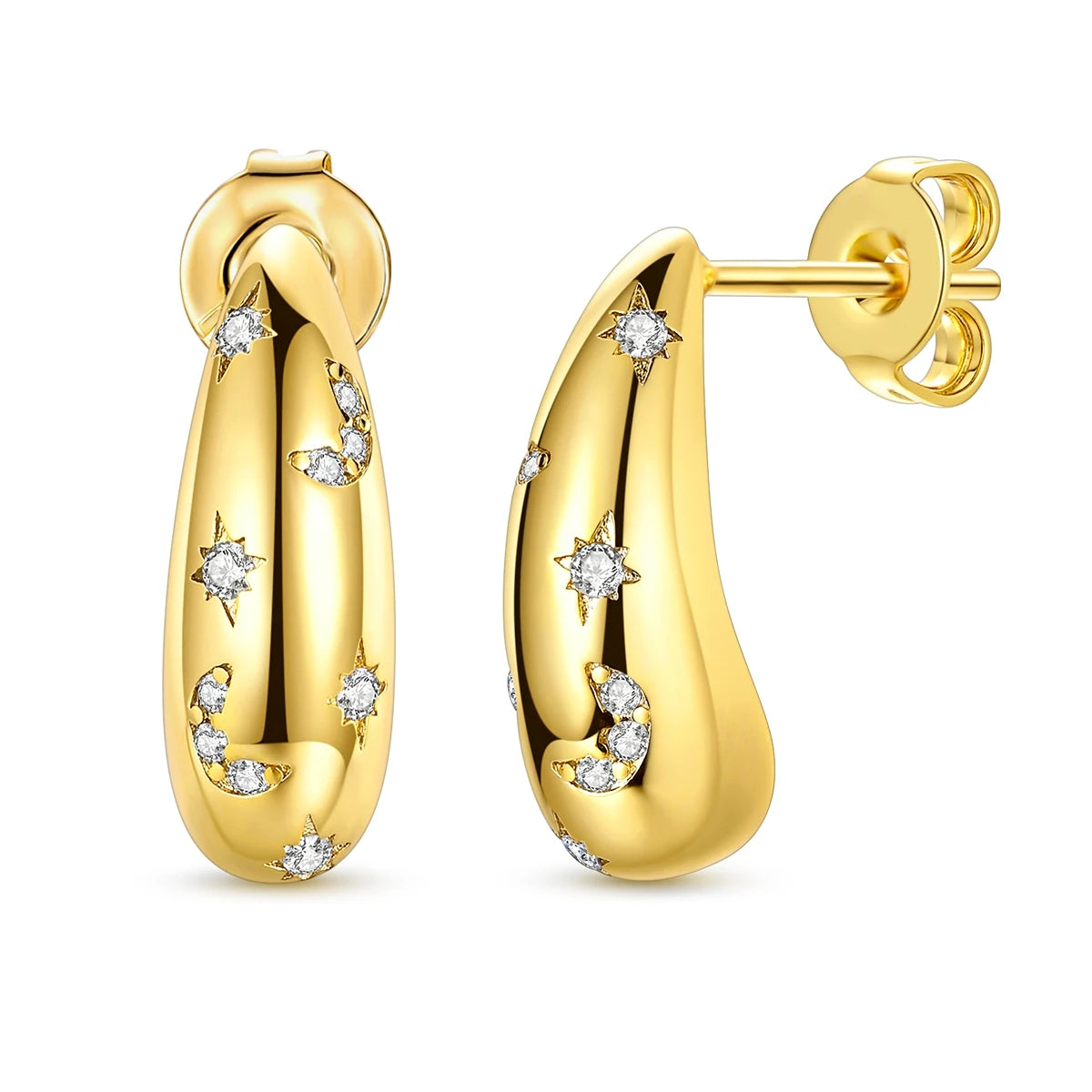 Gold Color Silver 925 Earring For Woman Round Sun Moon Heart Hoop Earring Original Jewelry