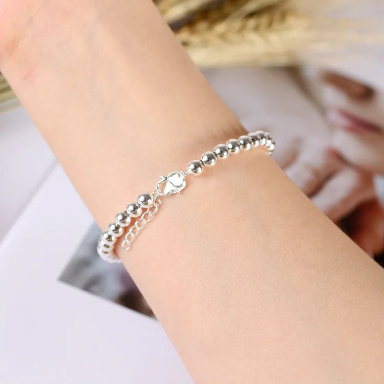 925 Sterling Silver Ball Bracelets For Women Fashion Designer Round Beads Adjustable Charm Bracelet Party Wedding Jewelry Gifts