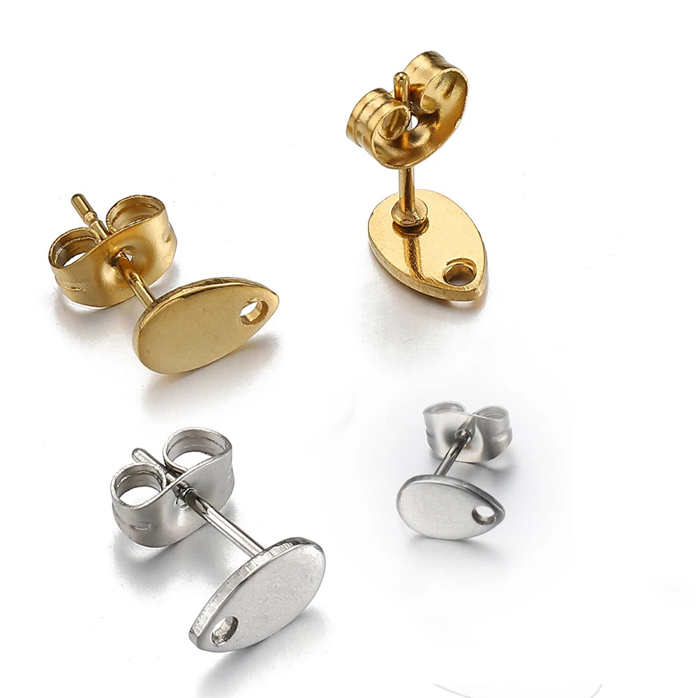 10pcs Stainless Steel Round Ear Studs for Earrings Base Jewelry Making DIY Dangle Hole Charm Pendants Components