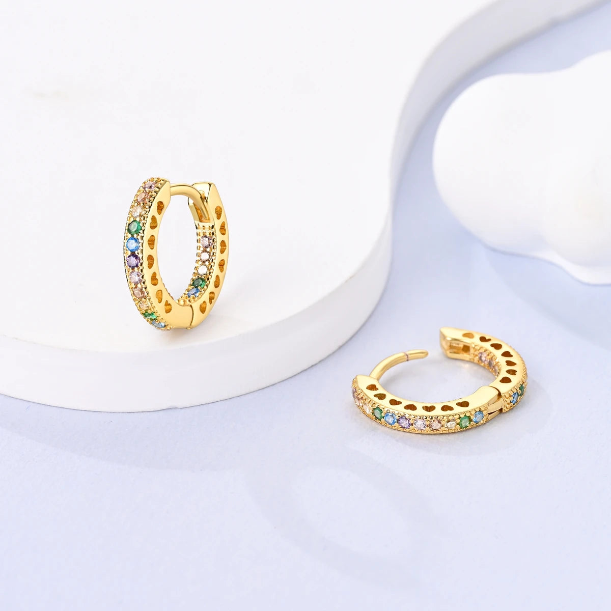 Gold Color Silver 925 Earring For Woman Round Sun Moon Heart Hoop Earring Original Jewelry
