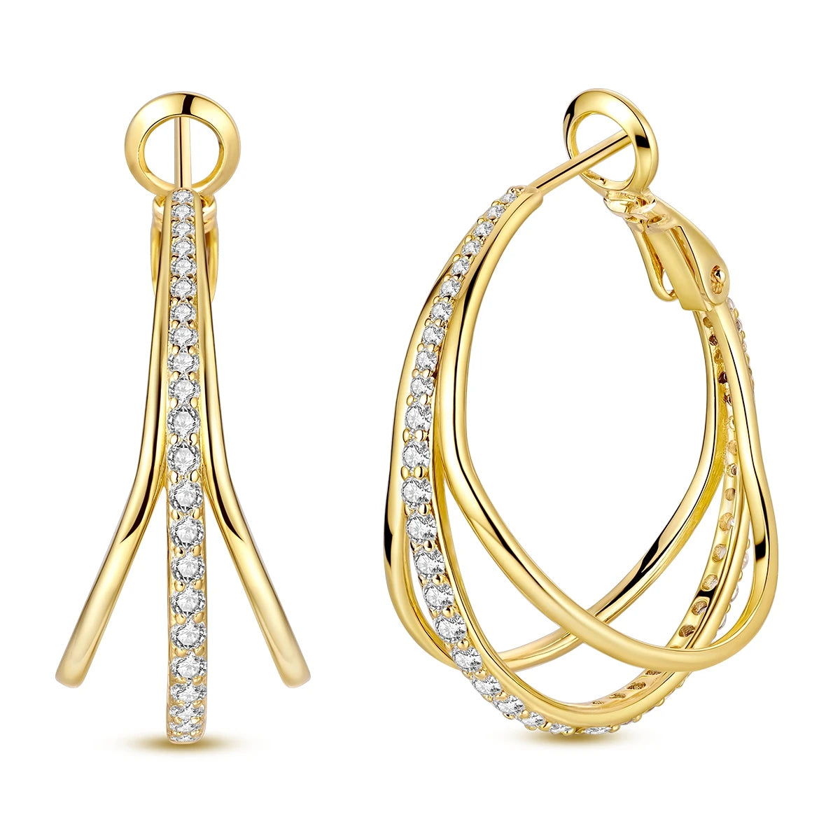 Gold Color Silver 925 Earring For Woman Round Sun Moon Heart Hoop Earring Original Jewelry
