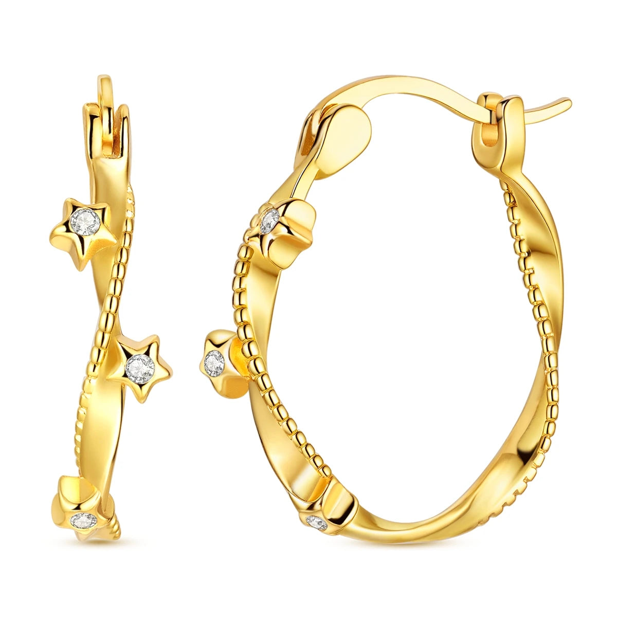 Gold Color Silver 925 Earring For Woman Round Sun Moon Heart Hoop Earring Original Jewelry