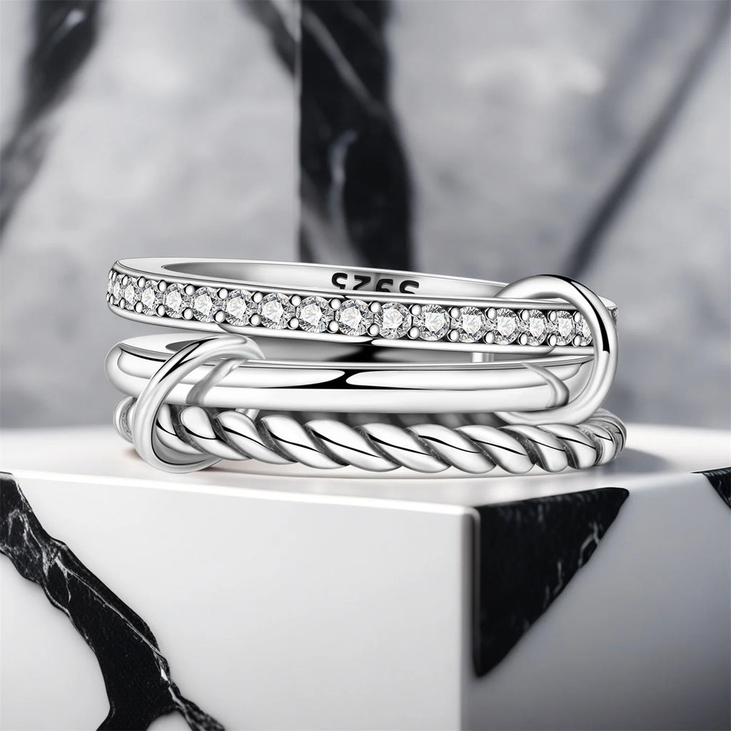 CYCUFF 925 Sterling Silver Designed Simple Fashion 3-Ring Rings Closed Ring for Women Birthday Party Jewelry Gift Ring Comfort