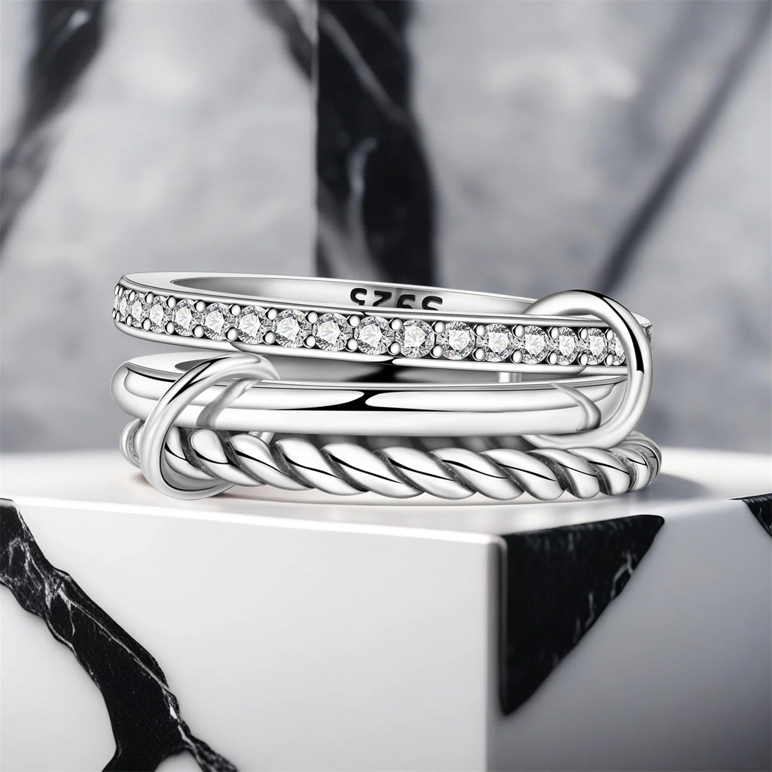 CYCUFF 925 Sterling Silver Designed Simple Fashion 3-Ring Rings Closed Ring for Women Birthday Party Jewelry Gift Ring Comfort