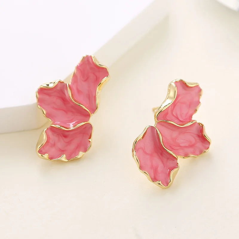 Fashion Sweet Geometric Enamel Gold Color Flower Stud Earrings Women Elegant Jewelry Fresh Blue Green White Red Pink Earrings