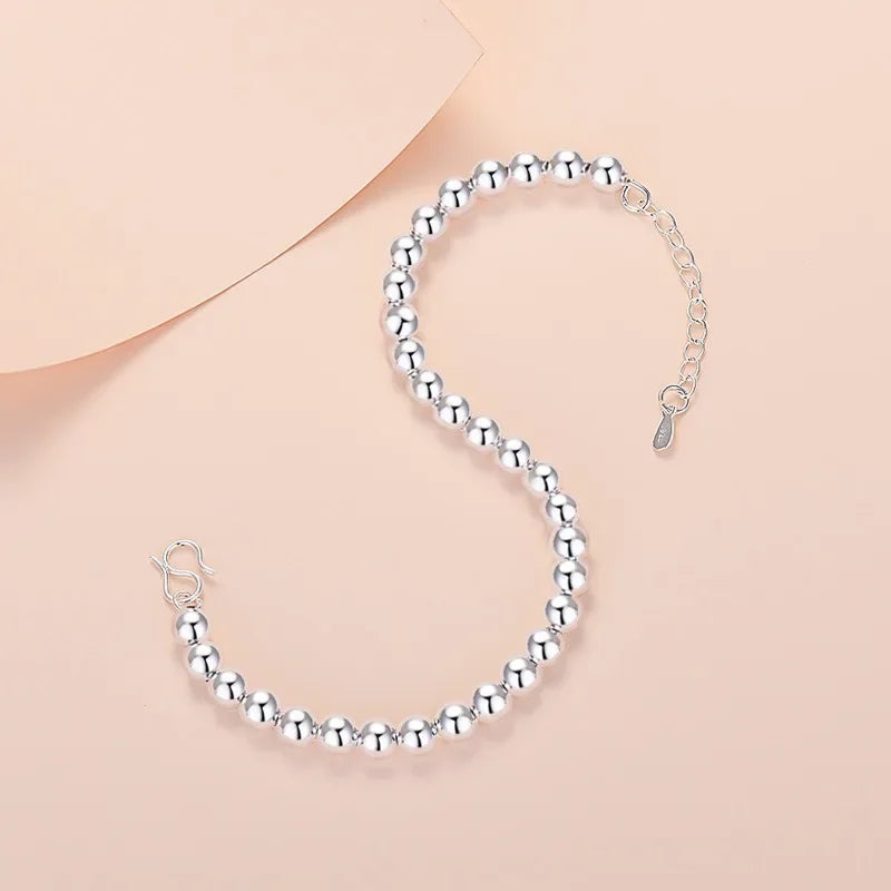 925 Sterling Silver Ball Bracelets For Women Fashion Designer Round Beads Adjustable Charm Bracelet Party Wedding Jewelry Gifts