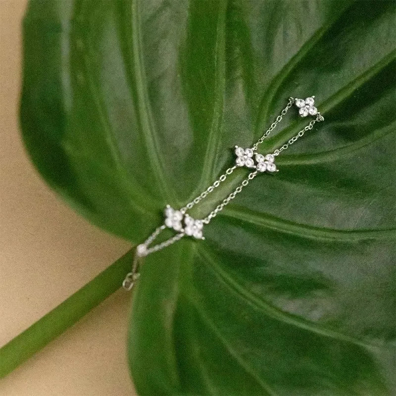 High Quality Crystal Four Leaf Flower Bracelet for Women Clasic Trendy Gold Color Stainless Steel Zircon Bangle Jewelry Gift
