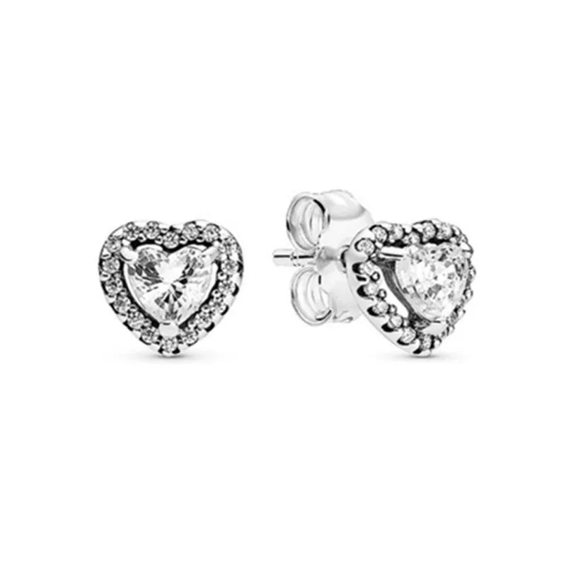 Original White Pink Blue Red Green Heart Stone Earrings Earring Stud 925 Sterling Silver Jewelry For Women Party
