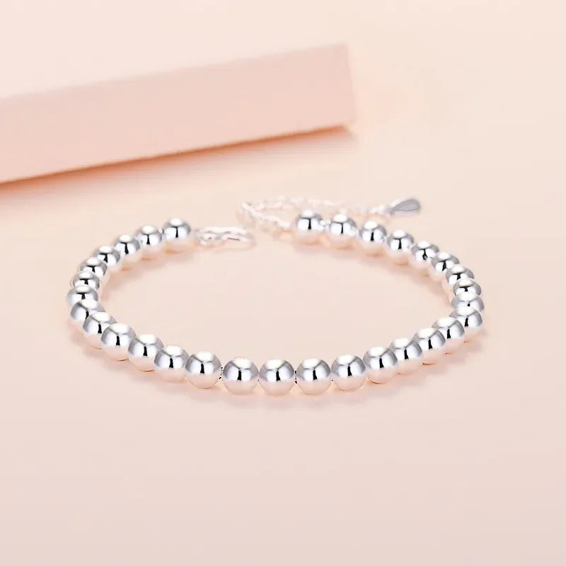 925 Sterling Silver Ball Bracelets For Women Fashion Designer Round Beads Adjustable Charm Bracelet Party Wedding Jewelry Gifts