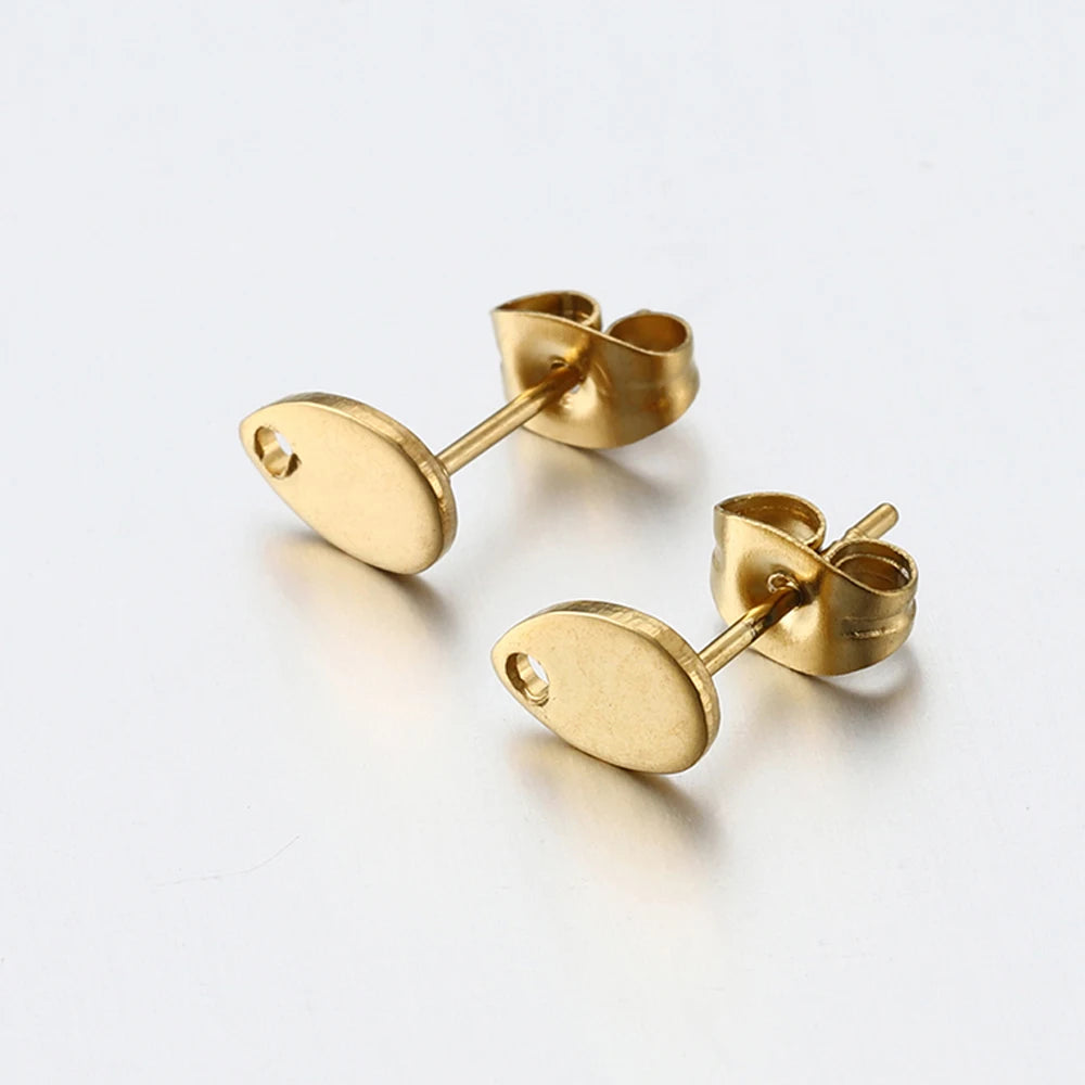 10pcs Stainless Steel Round Ear Studs for Earrings Base Jewelry Making DIY Dangle Hole Charm Pendants Components