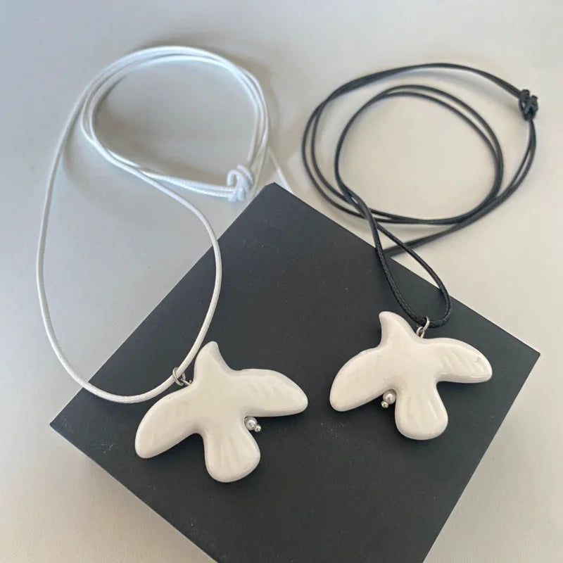 2025 Fashion White Peace Dove Pendant Necklace for Women Vintage Metal Geometric Round Ear Hoop Jewelry Girls Gift