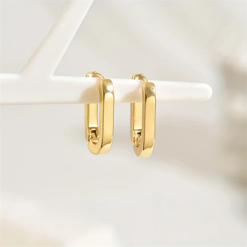New Gold Color Square Hoop Earrings for Women Men Stainless Steel Minimalist Punk Unisex Rock Earring Piercing Jewelry Gifts