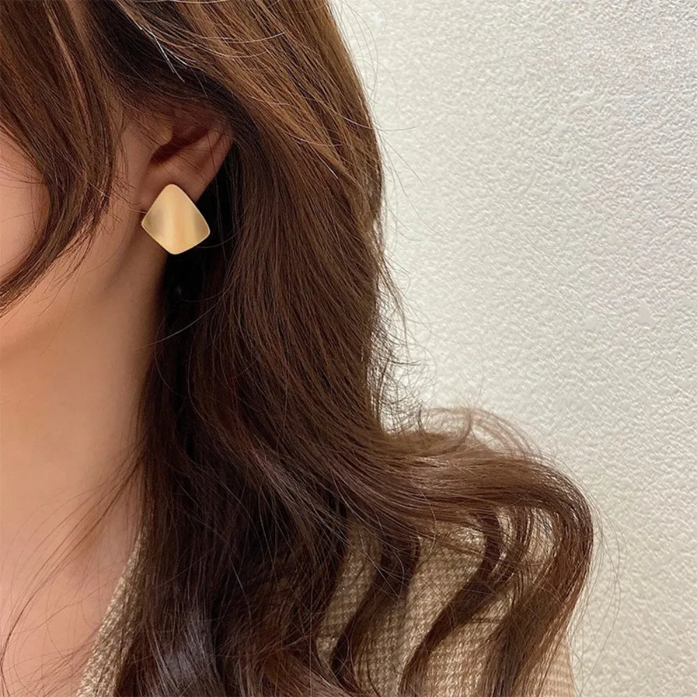 Matte Golden Minimalist Square Vintage Stud Earrings for Women Luxury Elegant Korea Earings Jewelry Gift Серьги Женские