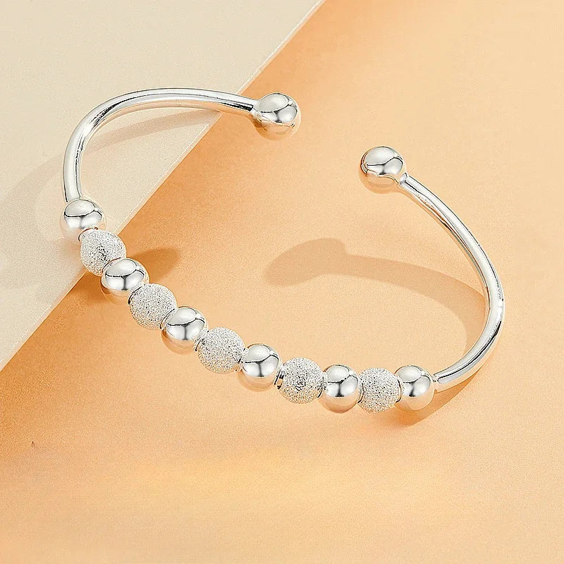 Fine 925 Sterling Silver Open Bracelets For Women Vintage Design Versatile Round Beads Bracelets Party Wedding Exquisite Jewelry