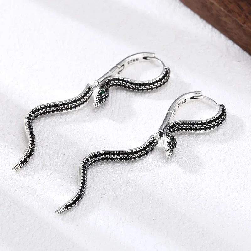 925 Sterling Silver Vintage Square Earrings For Women Trendy Retro Snake Earring Jewelry Prevent Allergy Party Accessories Gift