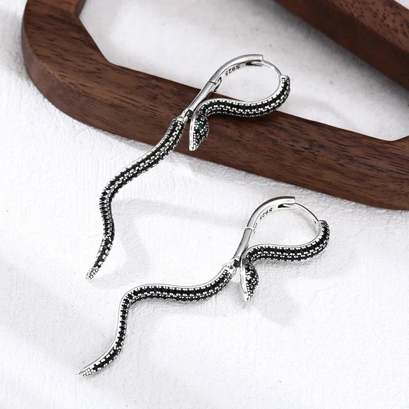 925 Sterling Silver Vintage Square Earrings For Women Trendy Retro Snake Earring Jewelry Prevent Allergy Party Accessories Gift