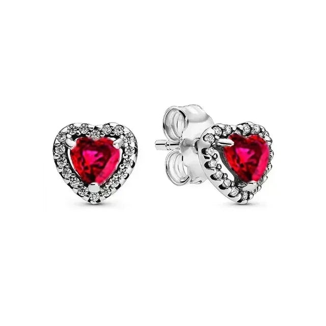 Original White Pink Blue Red Green Heart Stone Earrings Earring Stud 925 Sterling Silver Jewelry For Women Party