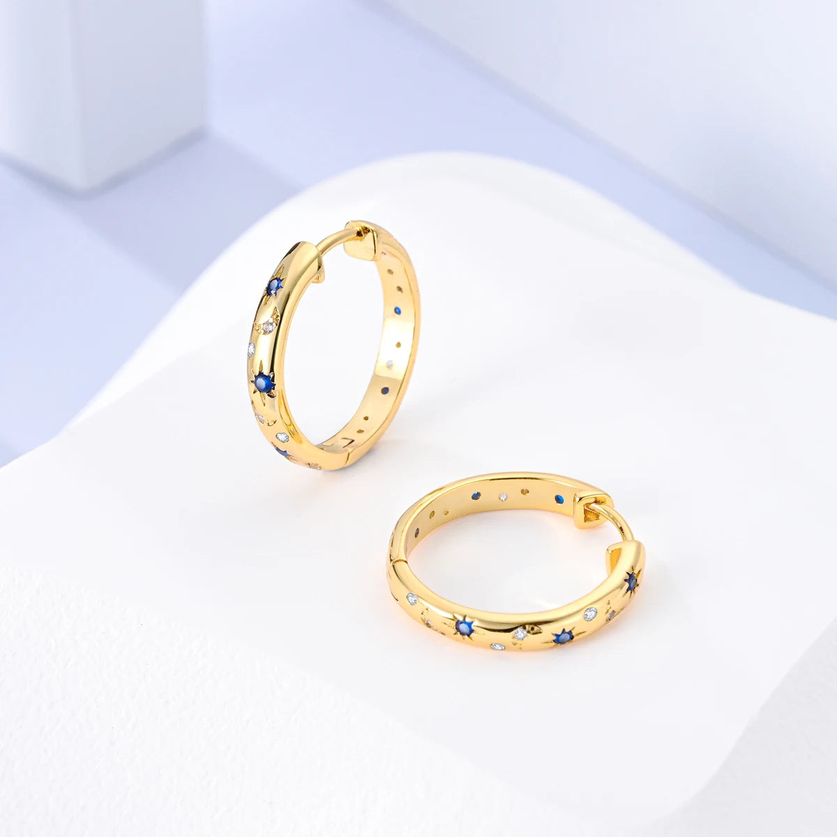 Gold Color Silver 925 Earring For Woman Round Sun Moon Heart Hoop Earring Original Jewelry