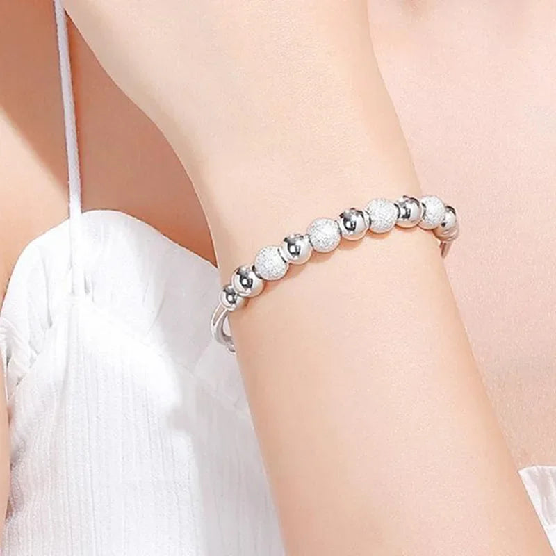 Fine 925 Sterling Silver Open Bracelets For Women Vintage Design Versatile Round Beads Bracelets Party Wedding Exquisite Jewelry