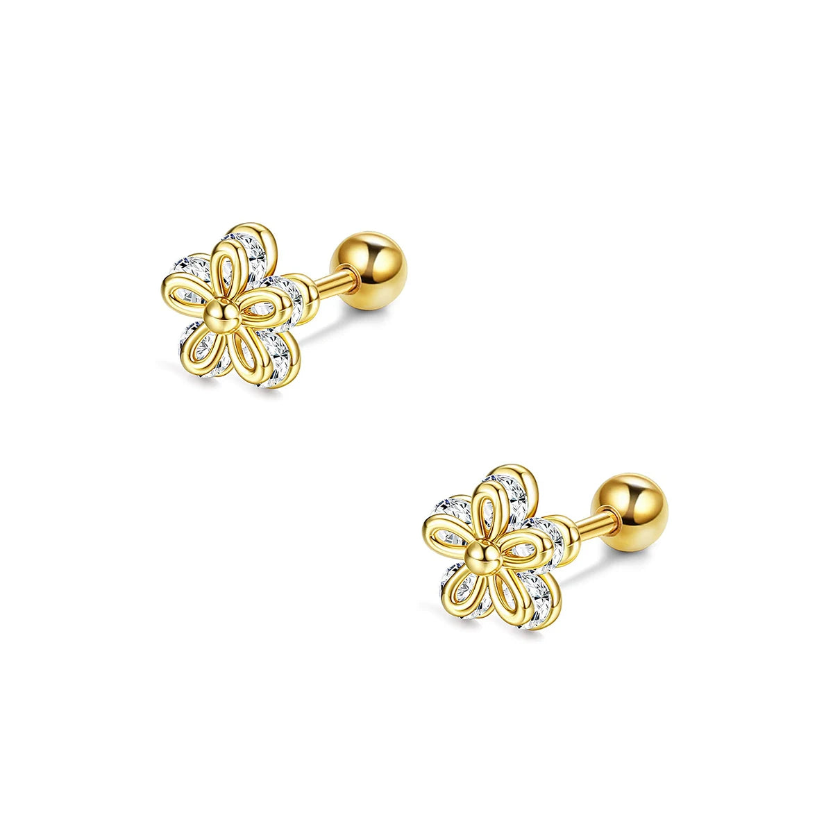 1 pair of everyday everything sweet earrings, double shiny zircon flower earrings for women and girls