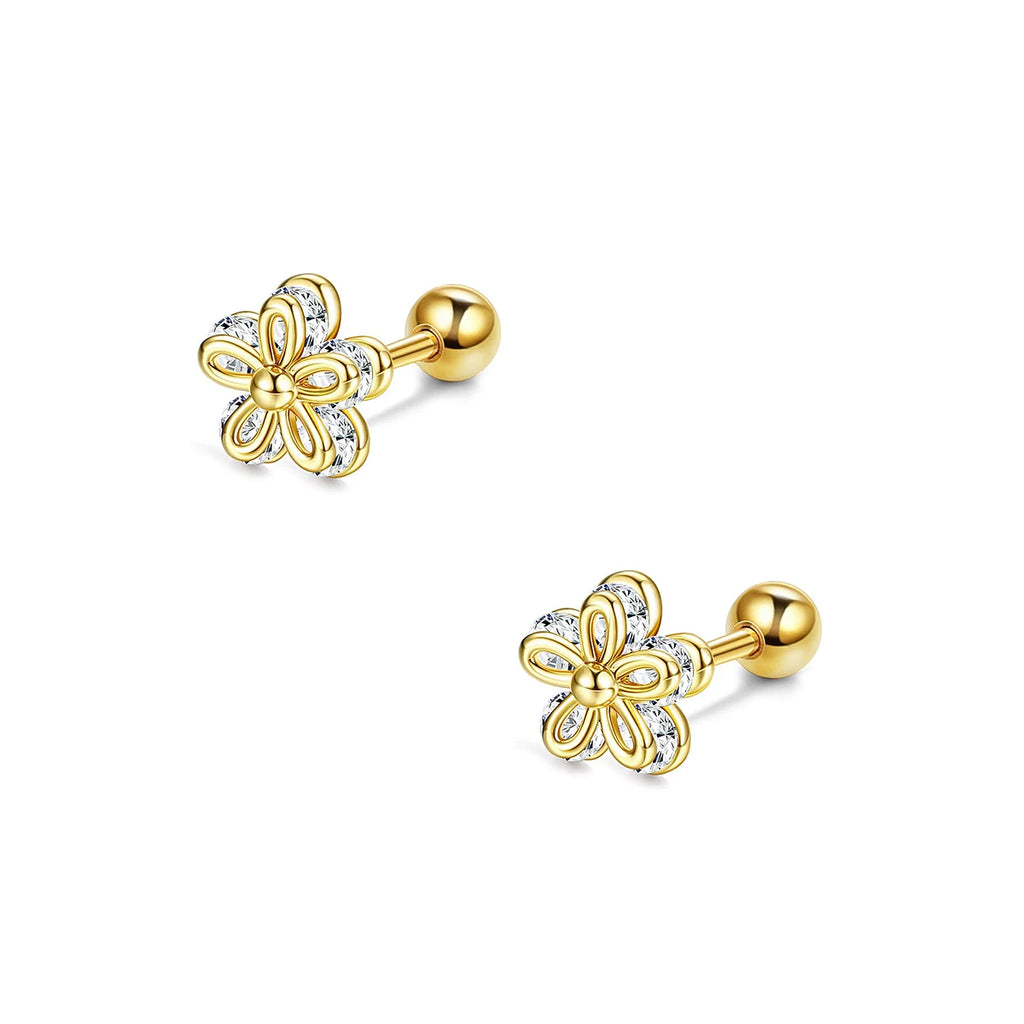 1 pair of everyday everything sweet earrings, double shiny zircon flower earrings for women and girls