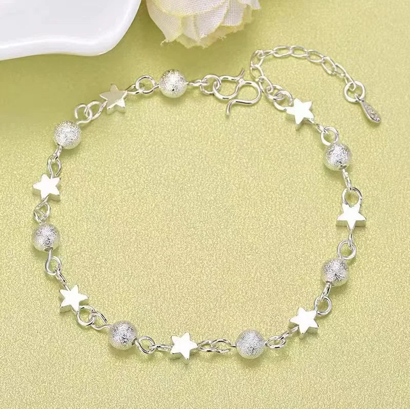 925 Sterling Silver Heart Shaped Bracelet For Women Retro Korean Versatile Pink Crystal Charm Bracelets Original Party Jewelry