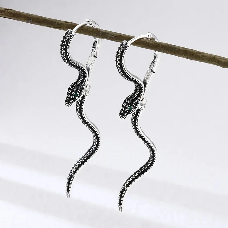 925 Sterling Silver Vintage Square Earrings For Women Trendy Retro Snake Earring Jewelry Prevent Allergy Party Accessories Gift