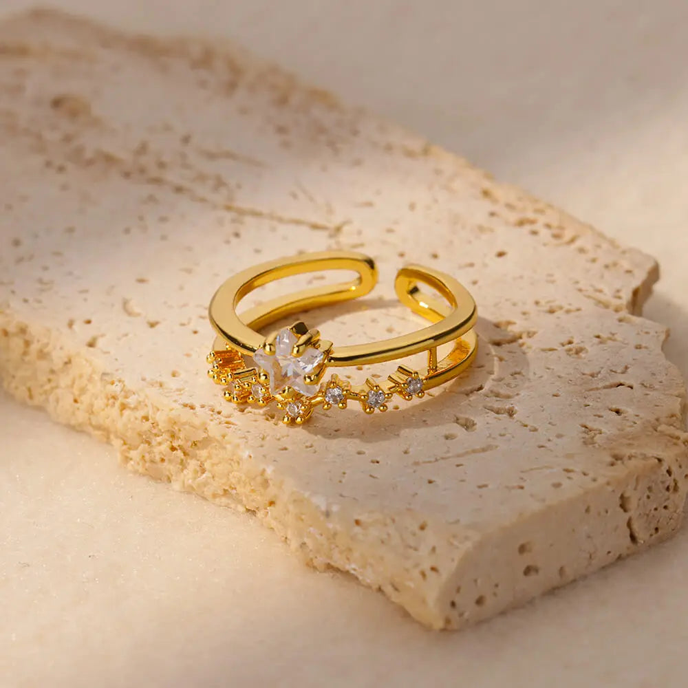 Zircon Geometric Heart Rings For Women Stainless Steel Gold Color Wedding Ring Luxury Aesthetic Jewlery Couple Gift 2025