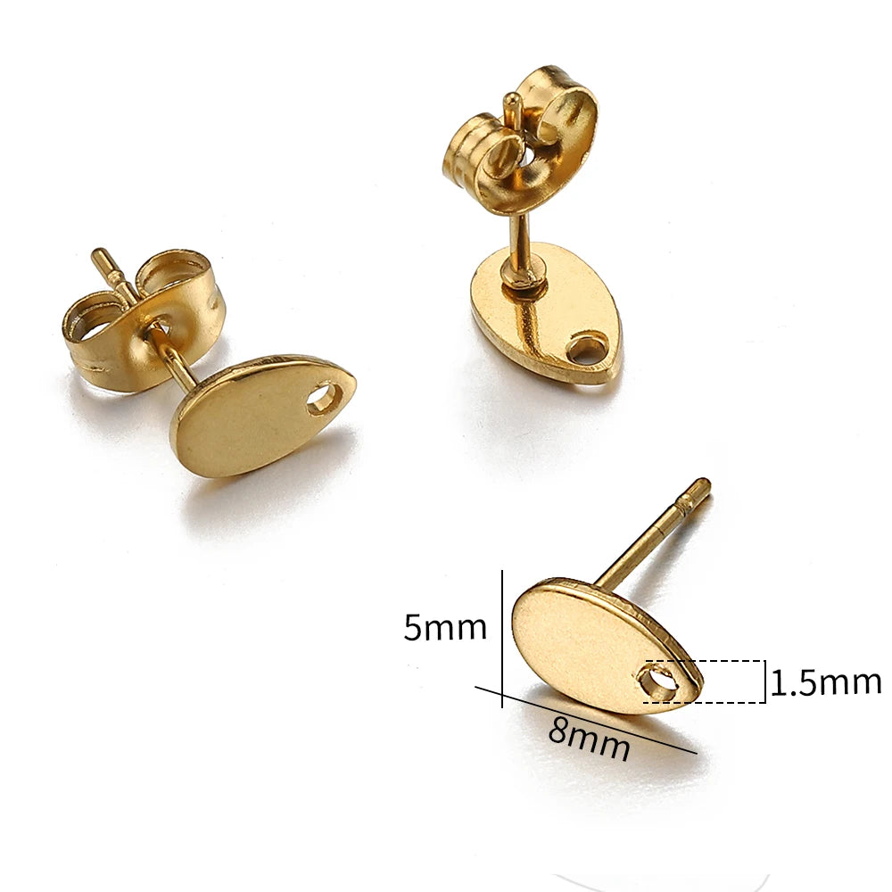 10pcs Stainless Steel Round Ear Studs for Earrings Base Jewelry Making DIY Dangle Hole Charm Pendants Components