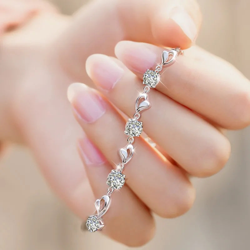 925 Sterling Silver White Zircon Bracelets For Women Luxury Designer Hollow Heart Adjustable Chain Bracelet Original Jewelry
