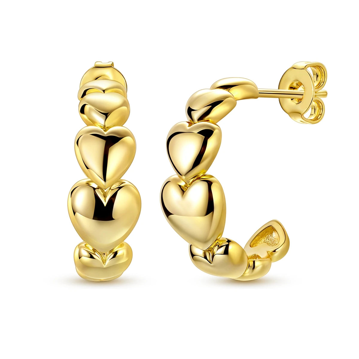 Gold Color Silver 925 Earring For Woman Round Sun Moon Heart Hoop Earring Original Jewelry