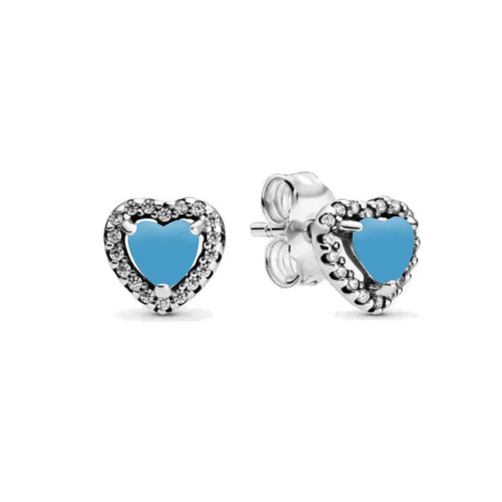 Original White Pink Blue Red Green Heart Stone Earrings Earring Stud 925 Sterling Silver Jewelry For Women Party