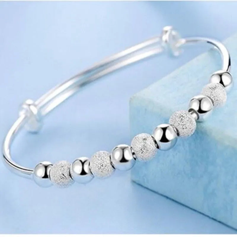 Fine 925 Sterling Silver Open Bracelets For Women Vintage Design Versatile Round Beads Bracelets Party Wedding Exquisite Jewelry