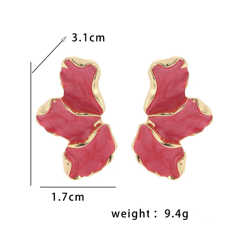 Fashion Sweet Geometric Enamel Gold Color Flower Stud Earrings Women Elegant Jewelry Fresh Blue Green White Red Pink Earrings