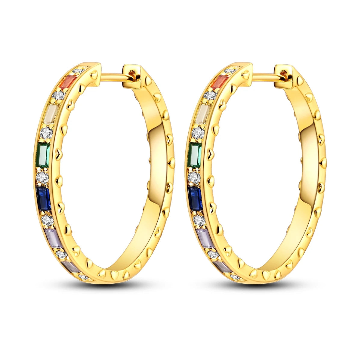Gold Color Silver 925 Earring For Woman Round Sun Moon Heart Hoop Earring Original Jewelry
