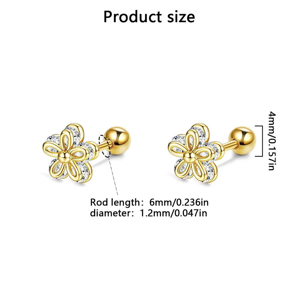 1 pair of everyday everything sweet earrings, double shiny zircon flower earrings for women and girls