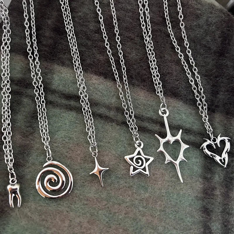 Y2K Flail Fire Heart Teeth Pendant Necklace for Women Men Charm Necklace Grunge Punk Fashion Jewelry ﻿
