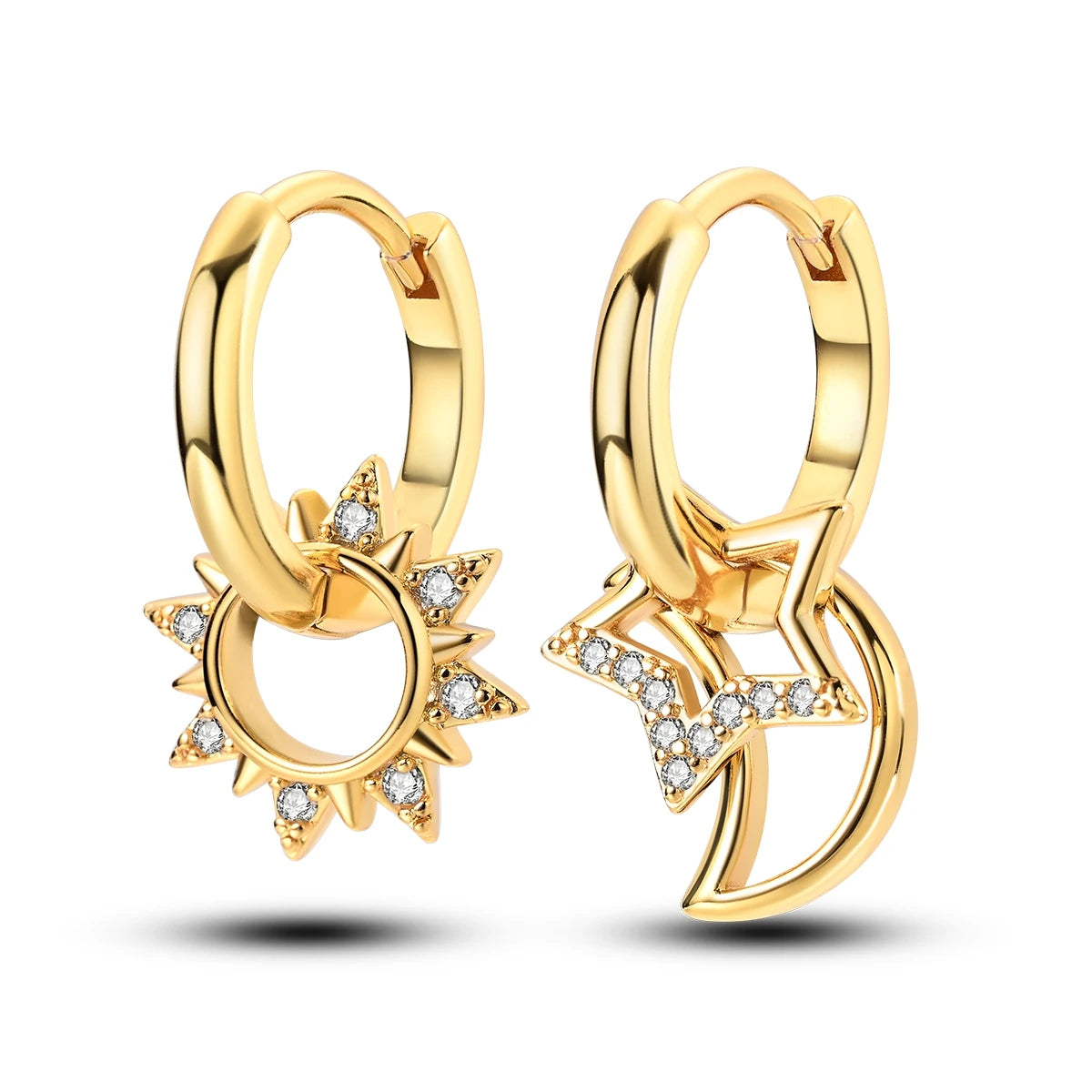 Gold Color Silver 925 Earring For Woman Round Sun Moon Heart Hoop Earring Original Jewelry