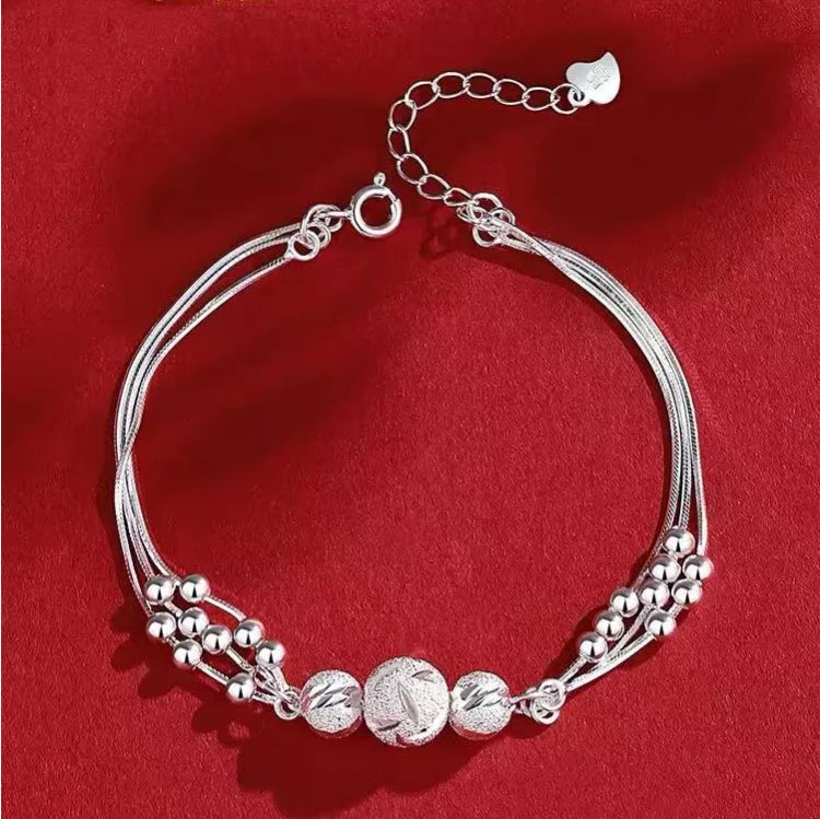 925 Sterling Silver Ball Bracelets For Women Fashion Designer Round Beads Adjustable Charm Bracelet Party Wedding Jewelry Gifts