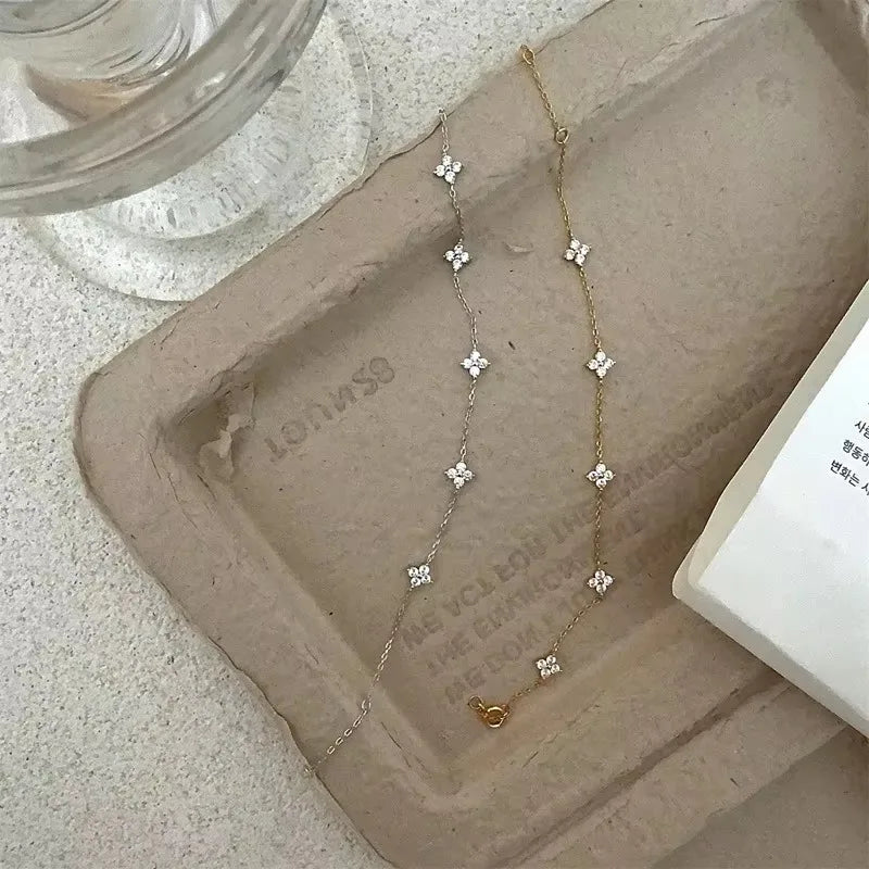 High Quality Crystal Four Leaf Flower Bracelet for Women Clasic Trendy Gold Color Stainless Steel Zircon Bangle Jewelry Gift