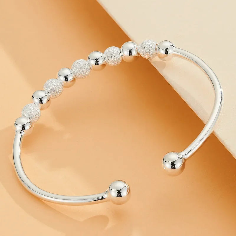 Fine 925 Sterling Silver Open Bracelets For Women Vintage Design Versatile Round Beads Bracelets Party Wedding Exquisite Jewelry
